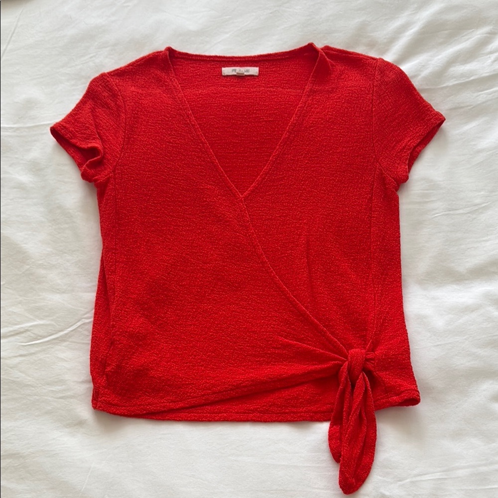 Madewell Red Wrap Tie Front T-Shirt